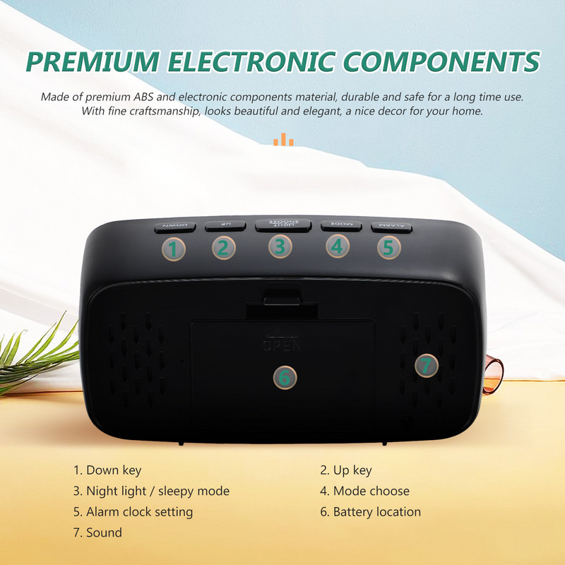 Pulkstenis Signalizācija Digitālais LED displejs Taimeris Rakstāmgalds Guļamistaba Ceļojumi Elektroniskā gulta pie gultas Liels skaļš klases naktsskapītis ar akumulatoru