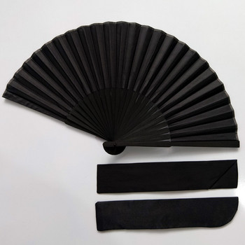 Черен винтидж ръчен вентилатор в китайски стил, ръчни сгъваеми ветрила с калъф за носене за танцово представление, сватбено парти, летен вентилатор