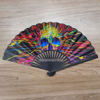 Carnival Hand Stain Fan Μεγάλη Πτυσσόμενη Βεντιλατέρ Εκτύπωση Kung Fu Fan Satin Bamboo Bone Fan Δώρο Γάμου Προμήθειες χορού 23cm