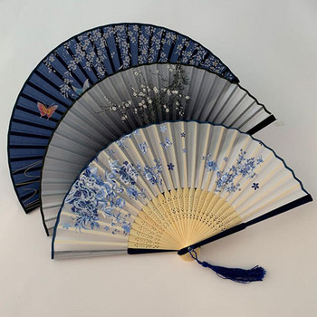 1PC Копринено сгъваемо ветрило в ретро стил Китайски японски модел Art Craft Подарък Декорация на дома Орнаменти Танцов ръчен вентилатор
