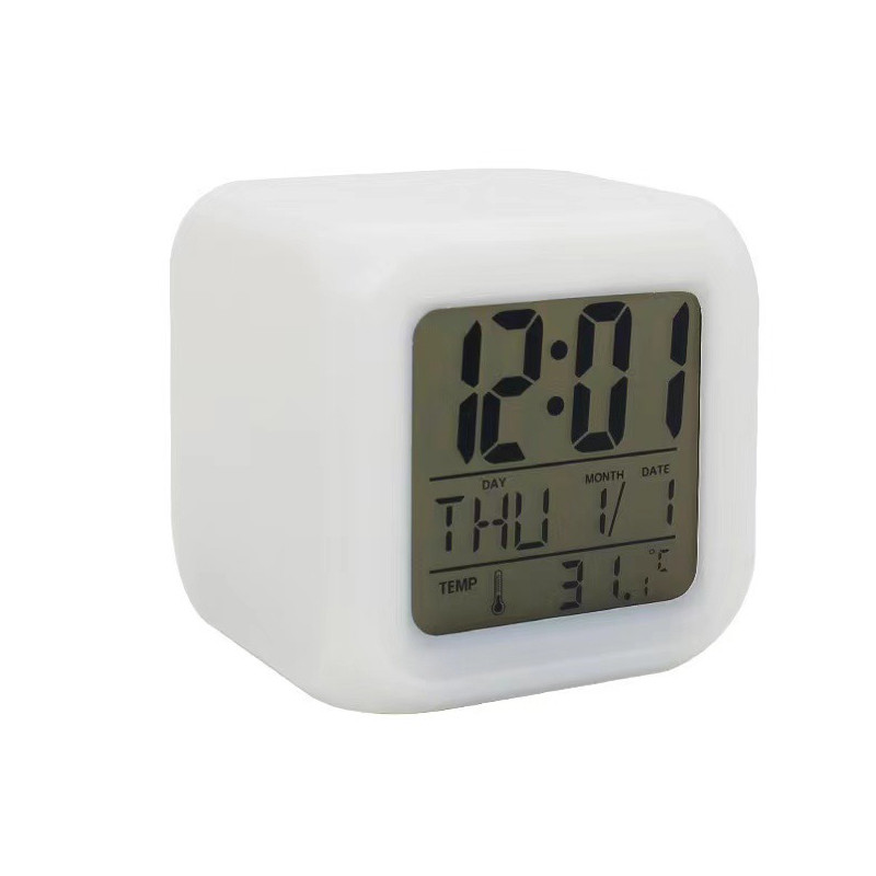 Radošs 7 krāsu gaismas diožu maiņas modinātājs, digitālais mini galda pulksteņi, kvēlojošs studentu bērnu modinātājpulkstenis, elektronisks