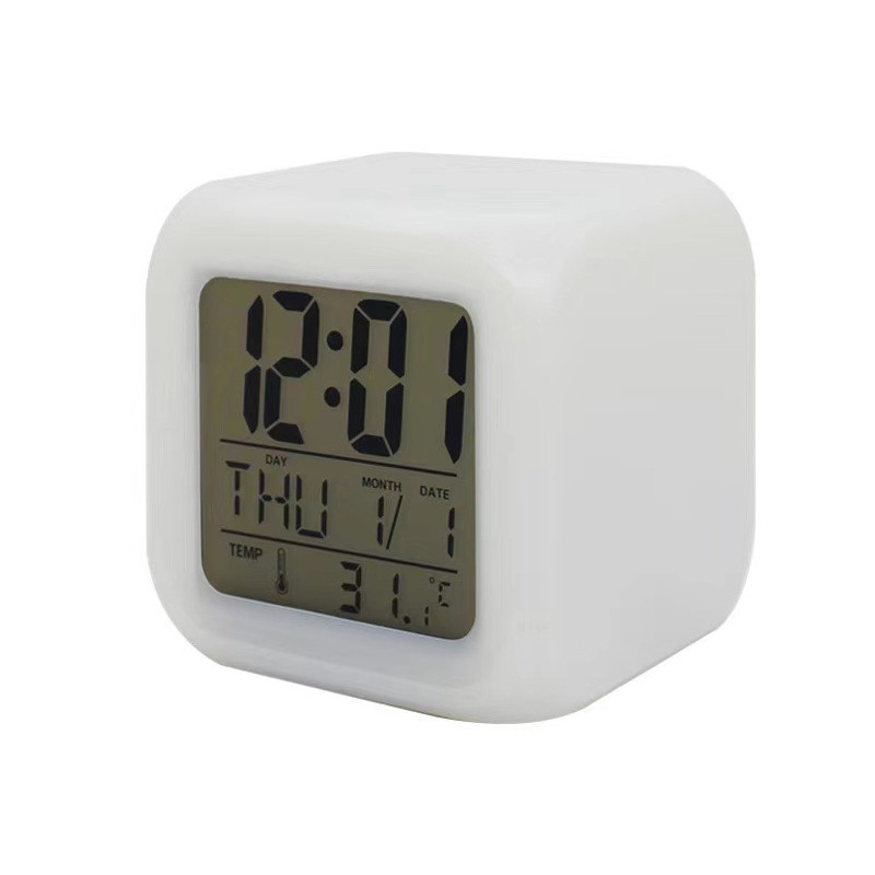 Radošs 7 krāsu gaismas diožu maiņas modinātājs, digitālais mini galda pulksteņi, kvēlojošs studentu bērnu modinātājpulkstenis, elektronisks