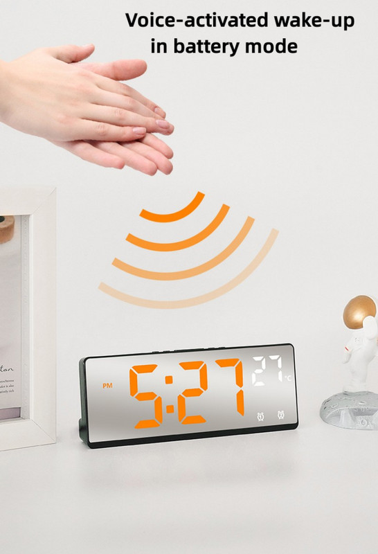 Balss vadības spogulis modinātājpulkstenis digitālais temperatūras dubultais modinātājs atlikt darbvirsmas galda pulkstenis nakts režīms 12/24h LED pulkstenis