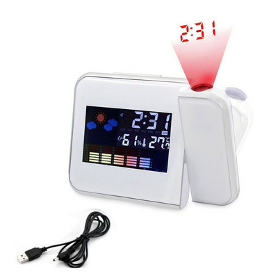 Projekcijas pulksteņa laika stacijas LCD termometrs, higrometrs, higrometrs, atlikšana, modinātājs LED fona apgaismojums digitālais modinātājs mājas dekors