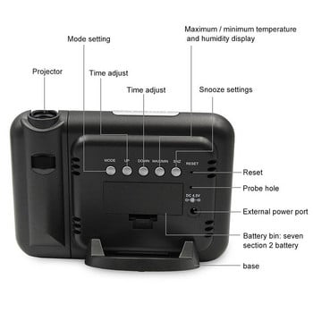 LCD проектор Цифров будилник Температура Влажност Настолен будилник Време Дата Календар Дисплей LED Подсветка Часовник
