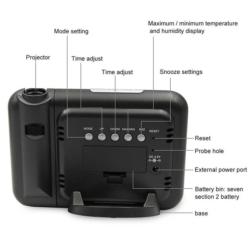 LCD projektor digitális ébresztőóra hőmérséklet páratartalom asztali ébresztőóra időzítés dátum naptár kijelző LED háttérvilágítású óra
