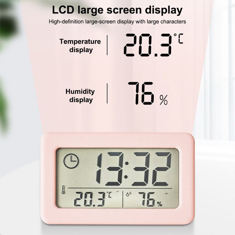 Ébresztőóra Hőmérséklet LCD hőmérő Higrométer Hálószoba Elemről működik Fali Idő Dátum Naptár Iroda