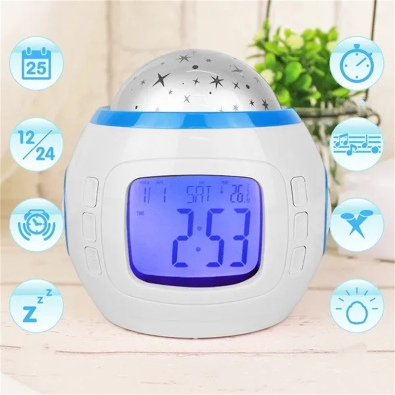 LED helendav tähekujuline projektsioon äratuskell digitaalne edasilükkamiskell öövalguskell kalendritermomeetri edasilükkamise funktsiooniga