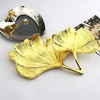 Златен лист Гинко Билоба Декоративен поднос Златен поднос за бижута Бюро Декоративен органайзер за чинии Поднос за пръстен Колие