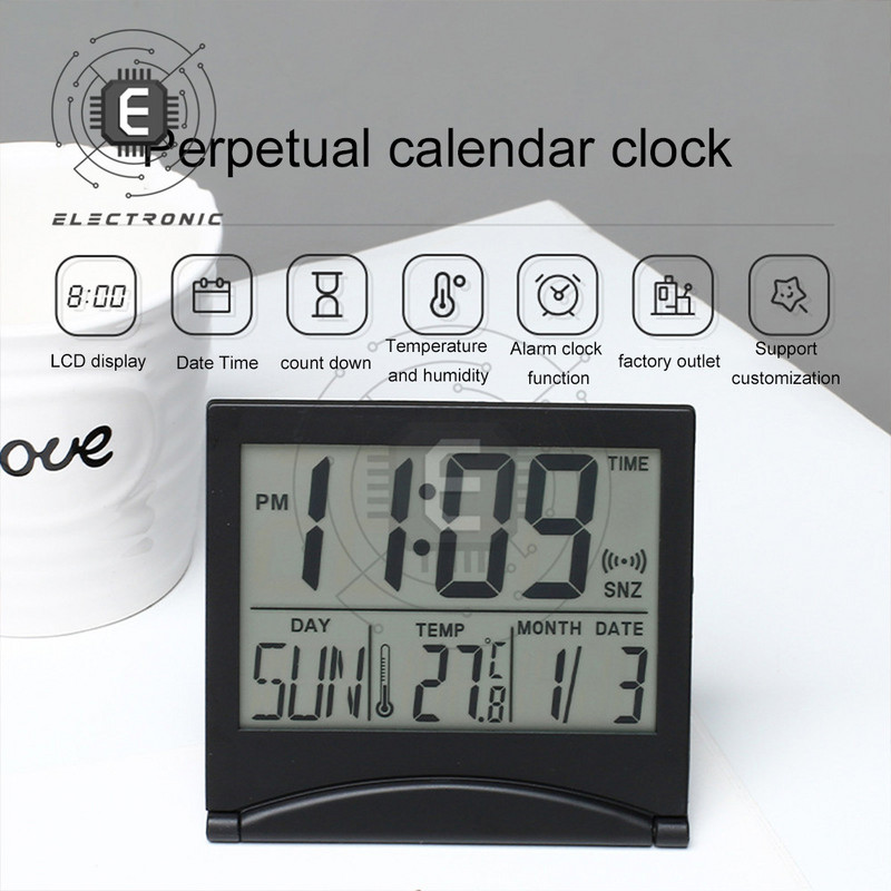 Mazs LCD digitālais modinātājs ceļojumu kalendārs temperatūras pulkstenis darbvirsmas pastāvīgais kalendārs elektroniskais pulkstenis
