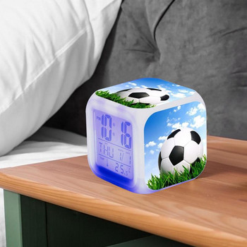 Цифров футболен будилник Творчески LED часовник за спалня с цветна светлина за показване Време Седмица Месец Температура за деца Възрастни