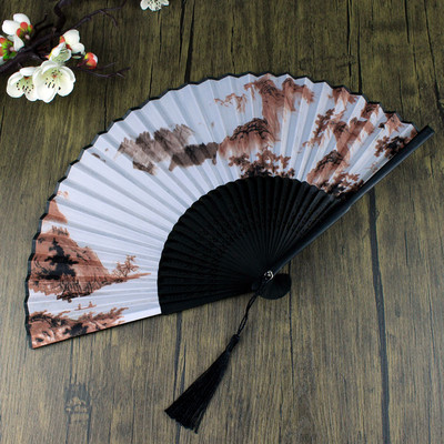 Elegáns szilvavirág stílusú, selyem kézi összecsukható ventilátor bambusz kerettel táncelőadáshoz otthoni dekorációhoz