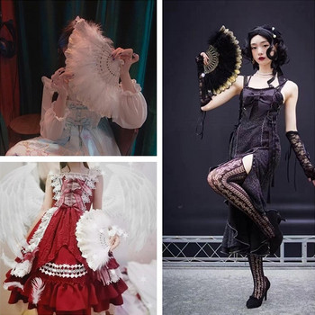 1 τεμ. Πτυσσόμενος ανεμιστήρας Lolita Sweet Fairy Girl Dark Gothic Court Dance Hand Fan with Pendent Δώρο Διακόσμηση Γάμου