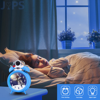 Χριστουγεννιάτικο Δώρο Αστροναύτες Παιδικό Ξυπνητήρι Ρολόι με διπλό κουδούνι με οπίσθιο φωτισμό Sleep Trainer Επιτραπέζιο Ρολόι Διακόσμηση δωματίου Δώρα για παιδιά