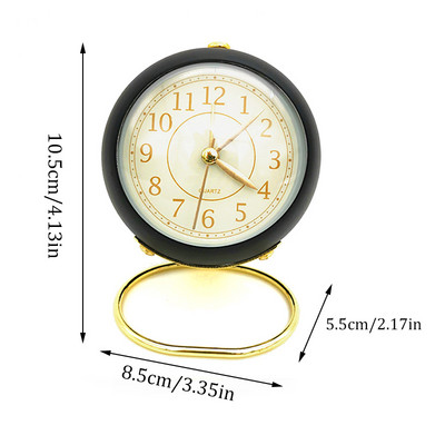 Tylus, netiksintis retro senovinis žadintuvas stalinis mažas laikrodis su nakties apšvietimu apvalus mini žadintuvas miegamojo biurui