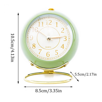 Tylus, netiksintis retro senovinis žadintuvas stalinis mažas laikrodis su nakties apšvietimu apvalus mini žadintuvas miegamojo biurui