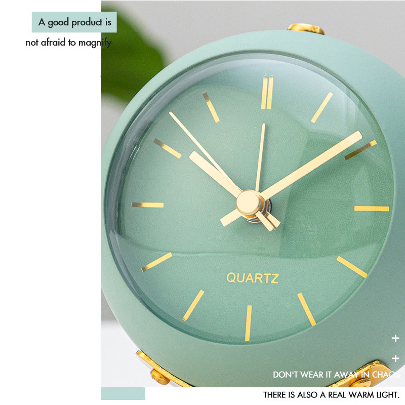 Tylus, netiksintis retro senovinis žadintuvas stalinis mažas laikrodis su nakties apšvietimu apvalus mini žadintuvas miegamojo biurui