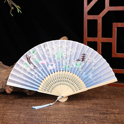 Ķīniešu japāņu stila zīda ziedu vēdeklis saliekamais ventilators mājas dekorēšana ornamenti raksti māksla amatniecība dāvana kāzu deju roku ventilators