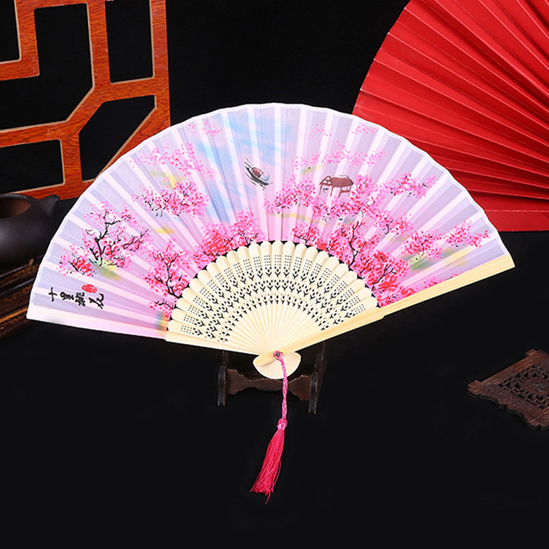 Ķīniešu japāņu stila zīda ziedu vēdeklis saliekamais ventilators mājas dekorēšana ornamenti raksti māksla amatniecība dāvana kāzu deju roku ventilators
