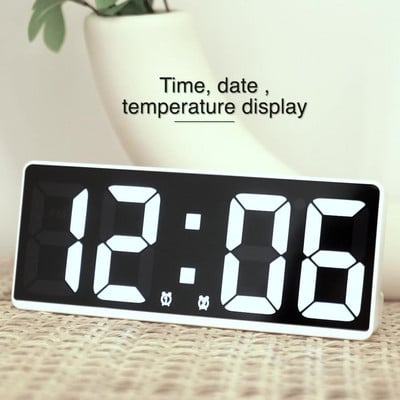 Ceas cu alarmă cu oglindă cu control vocal Afișare digitală a temperaturii Alarme duble Amânare Ceas de masă de birou 12/24H Ceasuri LED Decor pentru casă