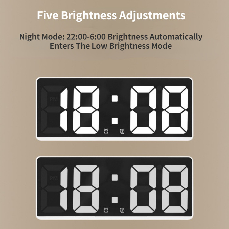 Balso valdymas Veidrodinis žadintuvas Skaitmeninis temperatūros ekranas Dvigubi žadintuvai Snausti Stalinis laikrodis 12/24h LED laikrodžiai Namų dekoras