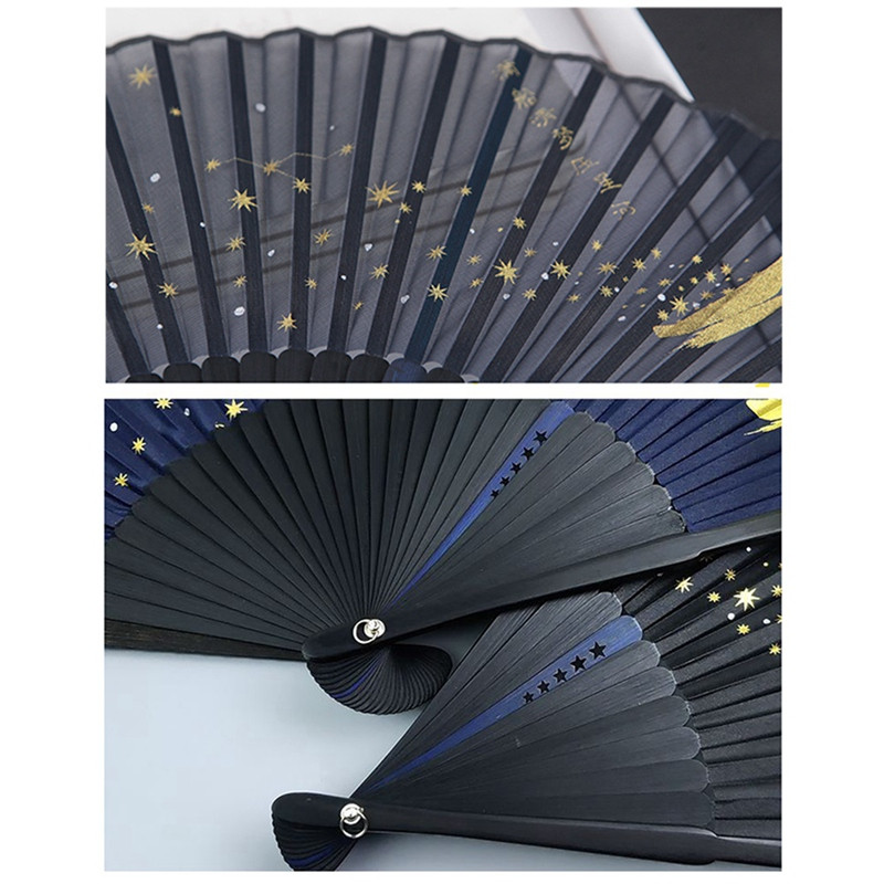 Klassikaline tähtkujuline siidist kokkupandav ventilaator, Hiina jaapani kangast bambusest kokkupandav tantsuventilaator