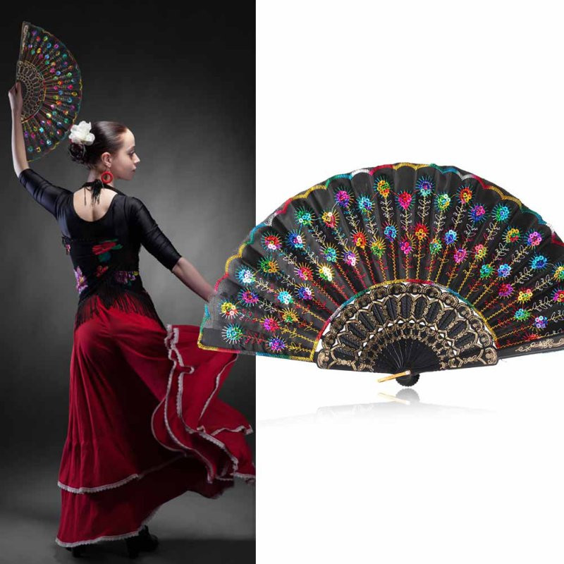 Pāva spalvu dizains Saliekams vēdeklis Sequin Saliekams ventilators Lolita deju roku ventilators Daudz laimes dzimšanas dienā dāvanas kāzu ballītes noformējums