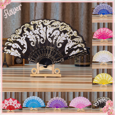Китайски испански стил Fan Dance Wedding Party Дантелени копринени сгъваеми ръчни декоративни ветрила с цветя Abanicos Para Boda Eventail