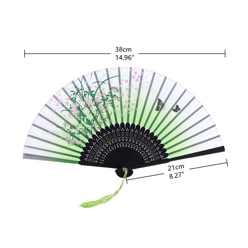 Vintage saliekamais ventilators ķīniešu klasiskais roku ventilators kāzu deju ballītes dekorēšanai. Ornaments japāņu mājas dekors