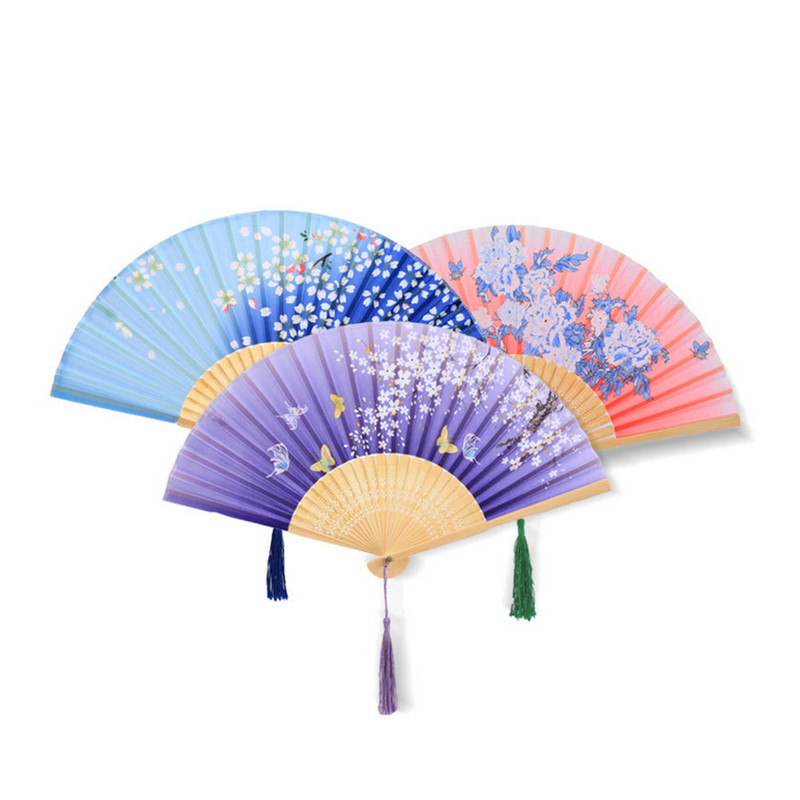 Japāņu stila saliekamais ventilators Ķīniešu zīda roku ventilators Vintage kāzu deju ballīte Cosplay aksesuāri Mājas dekors Bambusa amatniecības dāvana
