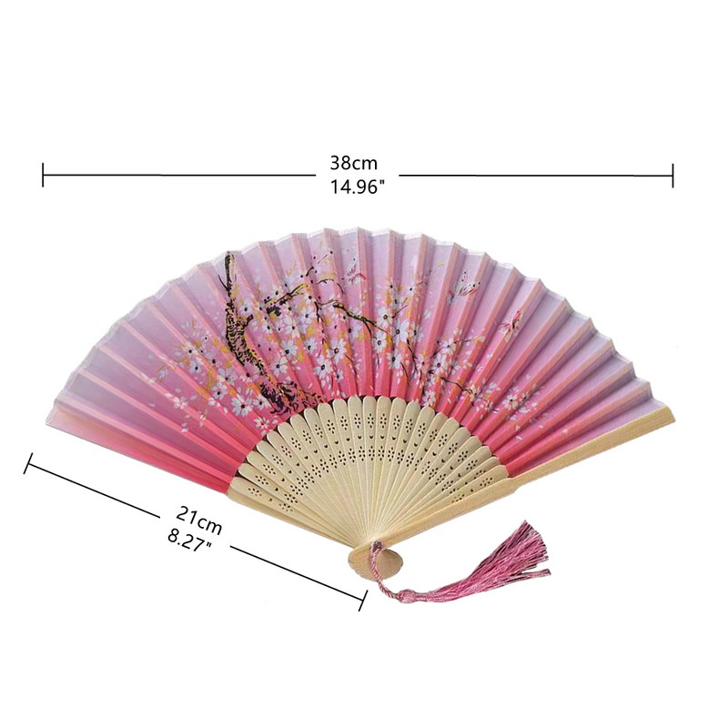 Japāņu stila saliekamais ventilators Ķīniešu zīda roku ventilators Vintage kāzu deju ballīte Cosplay aksesuāri Mājas dekors Bambusa amatniecības dāvana