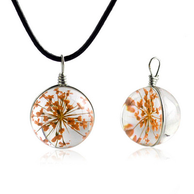 Prirodni osušeni cvijet, maslačak, staklena kugla, privjesak, prozirni šarm, trendi kristalna sretna ogrlica, darovi