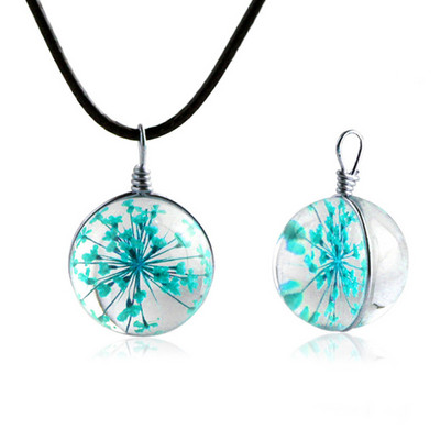 Prirodni osušeni cvijet, maslačak, staklena kugla, privjesak, prozirni šarm, trendi kristalna sretna ogrlica, darovi