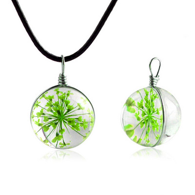 Prirodni osušeni cvijet, maslačak, staklena kugla, privjesak, prozirni šarm, trendi kristalna sretna ogrlica, darovi