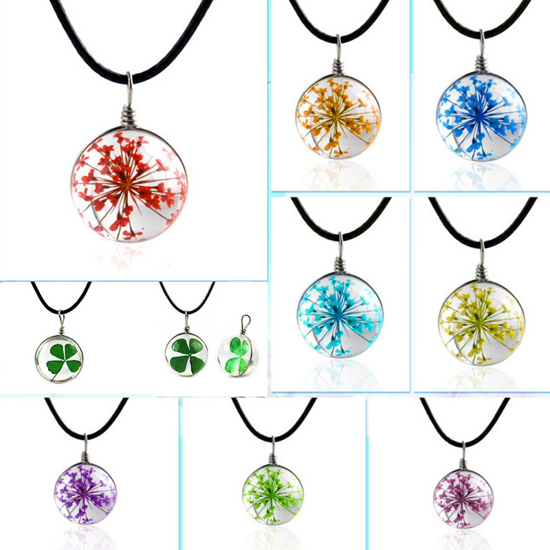 Prirodni osušeni cvijet, maslačak, staklena kugla, privjesak, prozirni šarm, trendi kristalna sretna ogrlica, darovi