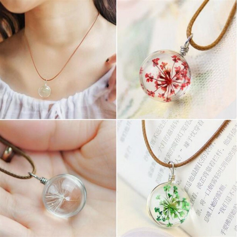 Prirodni osušeni cvijet, maslačak, staklena kugla, privjesak, prozirni šarm, trendi kristalna sretna ogrlica, darovi