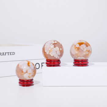 2-3 см кристална топка Декоративен енергиен кварцов орнамент Естествено цвете Ахатова сфера Енергиен пазител Подарък с дървена основа
