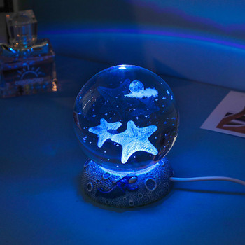 6 см морски животни кристална топка 3D вътрешна резба цветно LED осветление смола сфера стойка основа офис домашен декор коледни подаръци