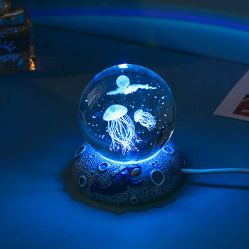 Κρυστάλλινη σφαίρα θαλάσσιων ζώων 6 εκ. Εσωτερικό σκάλισμα 3D Πολύχρωμο φωτιστικό LED από ρητίνη σφαίρα Βάση βάση γραφείου Διακόσμηση σπιτιού Χριστουγεννιάτικα δώρα