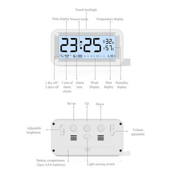 Цифров будилник Интелигентно управление с докосване Яркост Регулиране на силата на звука Интелигентен светещ мини будилник за нощно шкафче за спалня