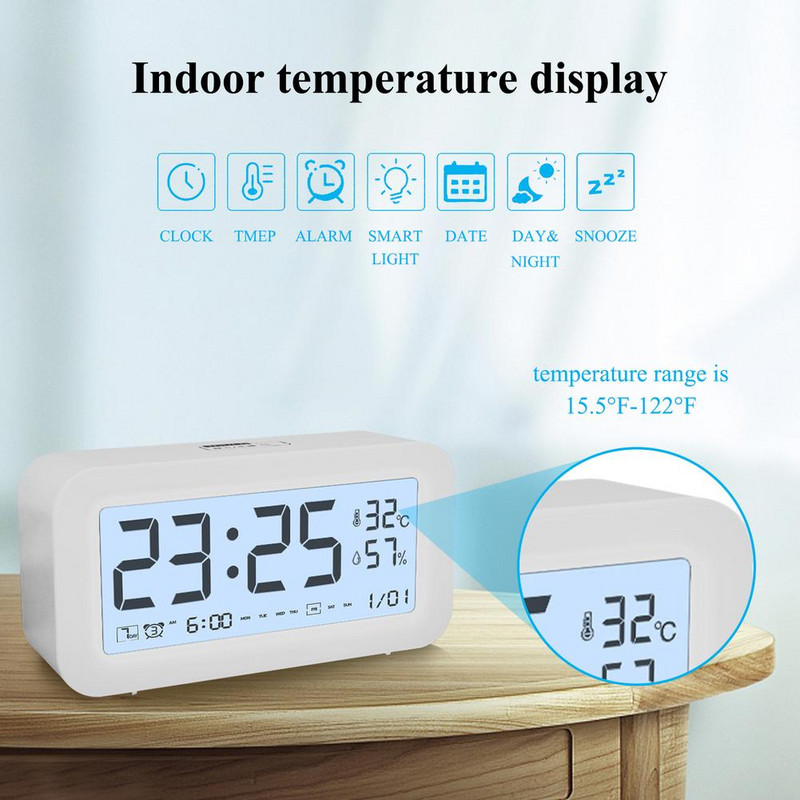 Digitális ébresztőóra Smart Touch Control Fényerő Hangerő Állítható Smart Luminous mini ébresztőóra hálószoba éjjeli asztalához