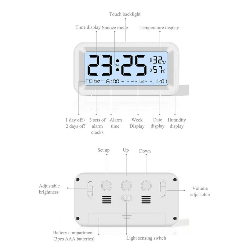 Digitális ébresztőóra Smart Touch Control Fényerő Hangerő Állítható Smart Luminous mini ébresztőóra hálószoba éjjeli asztalához