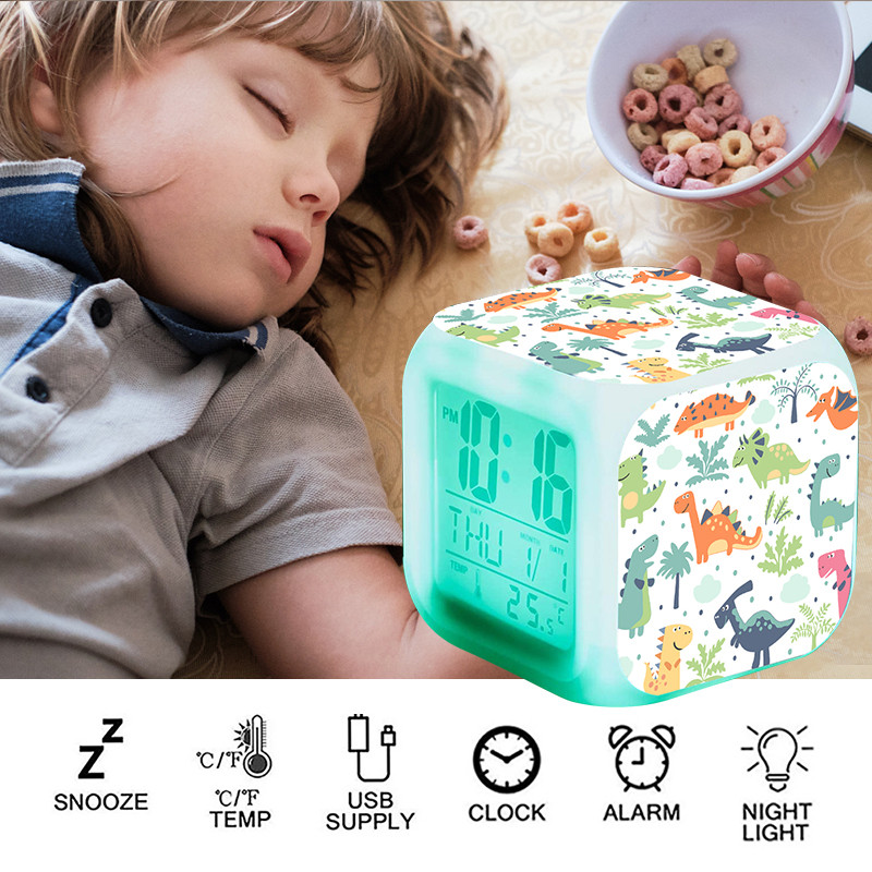 Dinozauru modinātājs LED digitālais pulkstenis 7 krāsains kvēlojošs nakts nakts Unicornio Despertador Kids naktsgaldiņa pulkstenis bērniem, dāvana