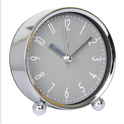 Galda pulkstenis modinātājs pie gultas Kvarca pulkstenis apaļas formas metāla apvalks kluss pulkstenis, slaucīts, otrs vienkāršs dizains