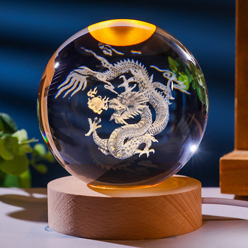 Χαριτωμένα ζώα Κινέζικη κρυστάλλινη σφαίρα ζωδιακού κύκλου με βάση στήριξης με φωτισμό LED με σφαίρα με λέιζερ Χαρακτική γυάλινη μπάλα Δώρα διακόσμησης σπιτιού
