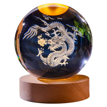 Сладки животни Китайски зодиак Кристална топка с LED осветление Сфера Стойка Държач Лазерно гравиране Стъклена топка Подаръци за декорация на дома