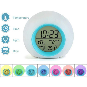 Кръгъл светодиоден будилник със 7 цвята, променящ се през нощта, светещ за спалня, настолен светодиоден дигитален часовник Keep Sleep Home Decor TSLM1