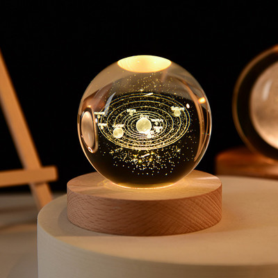 Crystal Ball 3D lézergravírozott Naprendszer Globe Galaxy K9 Csillagászati Bolygók Gömb állvánnyal lakberendezési ajándék