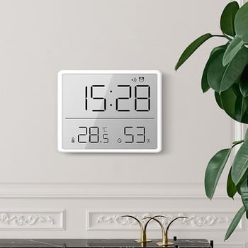 Ψηφιακό Ξυπνητήρι LCD Μεγάλη οθόνη Ρολόγια ένδειξης θερμοκρασίας/ημερομηνίας/υγρασίας 12/24 ωρών Ηλεκτρονικό ξυπνητήρι για σαλόνι