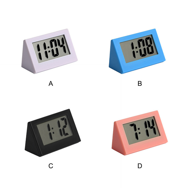 Mini laikrodis LED miegamojo skaitmeninis ekranas Elektroniniai laikrodžiai su baterijomis Trikampis stalinis kalendorius baltas